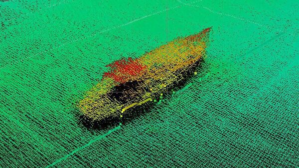Компьютерная модель, затонувшего корабля на дне Ладожского озера