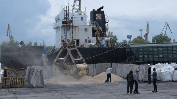 Погрузка зерна в порту Измаила, Украина