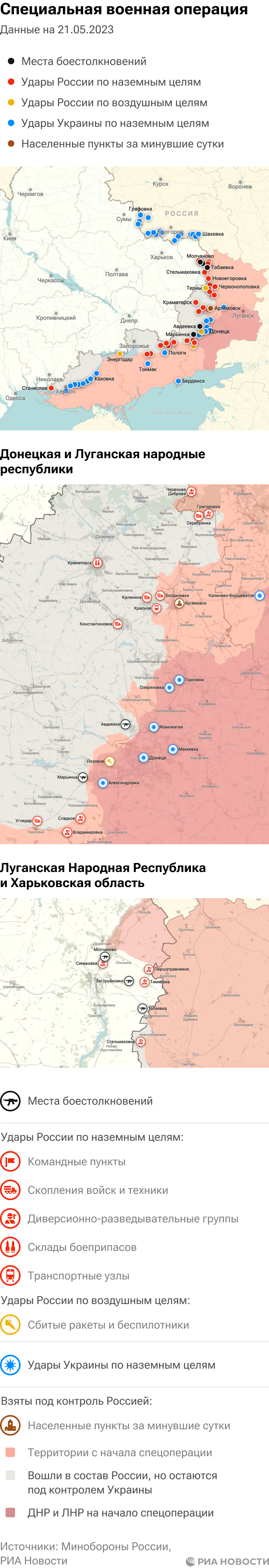 Карта спецоперации Вооруженных сил России на Украине на 21.05.2023