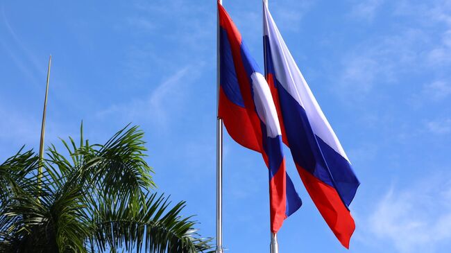 Государственные флаги Российской Федерации и Лаоса