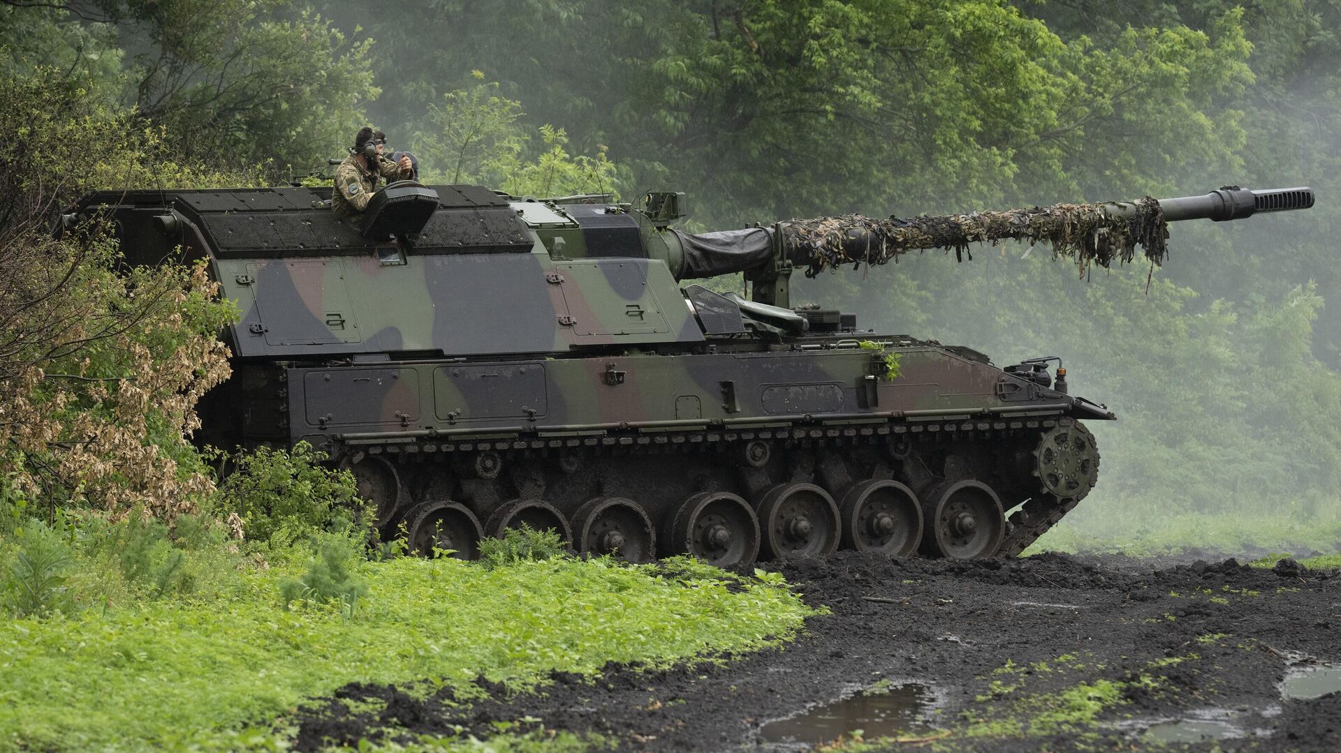 Немецкая самоходная артиллерийская установка Panzerhaubitze 2000 в Донецкой области - РИА Новости, 1920, 10.06.2023