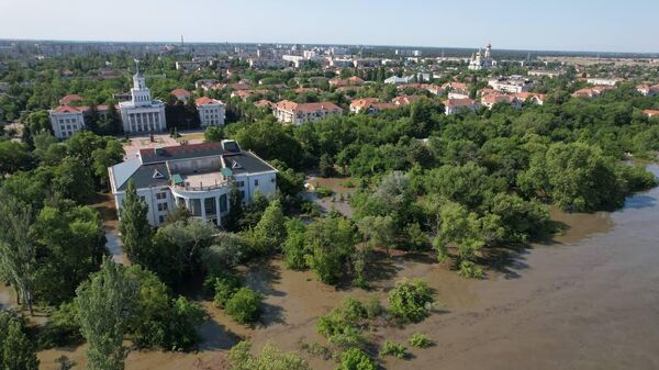 The flooded center of Novaya Kakhovka