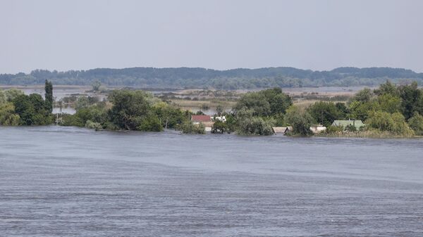 Затопленный район Херсонской области  в результате повреждения плотины Каховской ГЭС