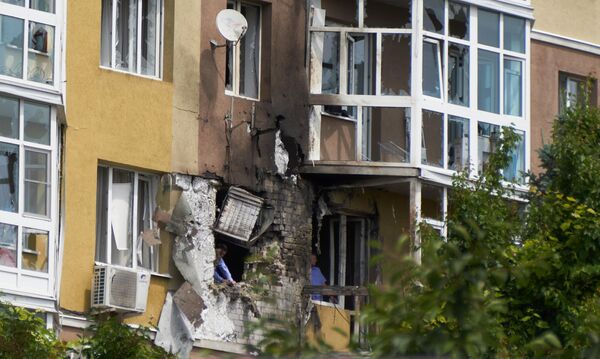 Жилой дом в центре Воронежа, пострадавший в результате атаки беспилотник