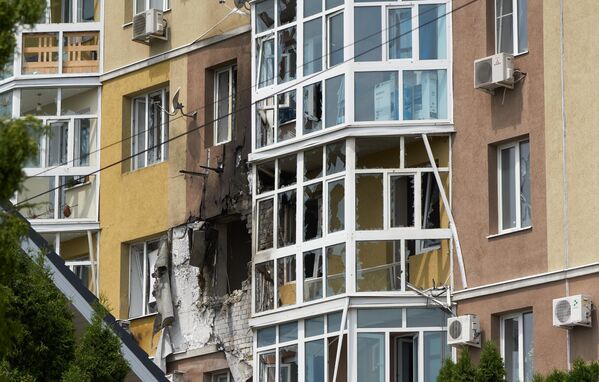 Жилой дом в центре Воронежа, пострадавший в результате атаки беспилотника