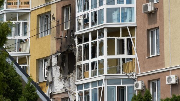 Жилой дом в центре Воронежа, пострадавший в результате атаки беспилотника