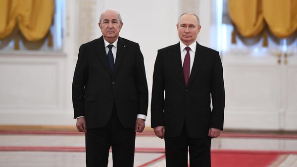 Президент России Владимир Путин и президент Алжира Абдельмаджид Теббун во время встречи в Кремле