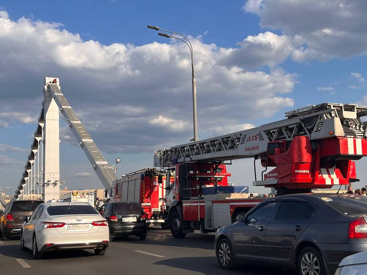 В Москве мужчина залез на верхушку Крымского моста - РИА Новости, 15.06.2023