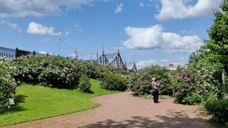 Вид на Староволжский мост из сада императорского путевого дворца в Твери