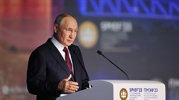 Президент Владимир Путин выступает на пленарном заседании Петербургского международного экономического форума