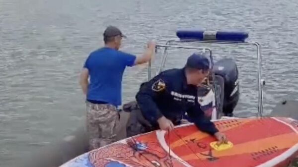 Сотрудники МЧС  спасли  пятерых детей в Таганрогском заливе. Кадр видео