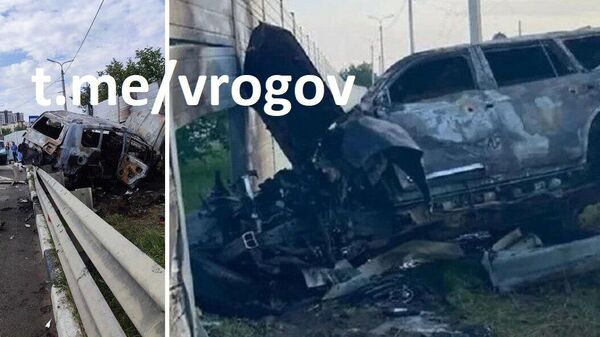 Последствия взрыва автомобиля на Евпаторийском шоссе в Симферополе