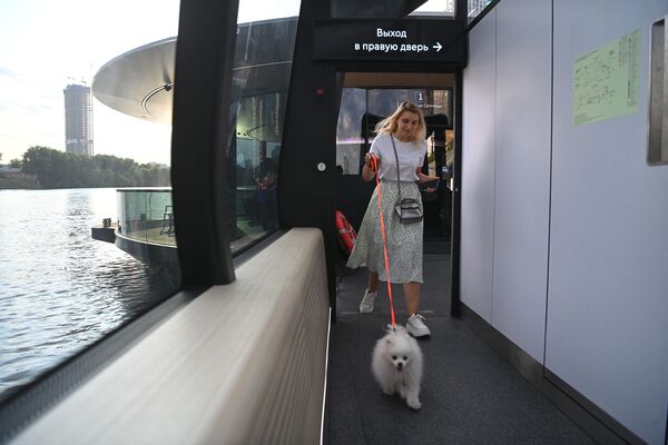 Пассажирка электрического речного трамвайчика в Москве