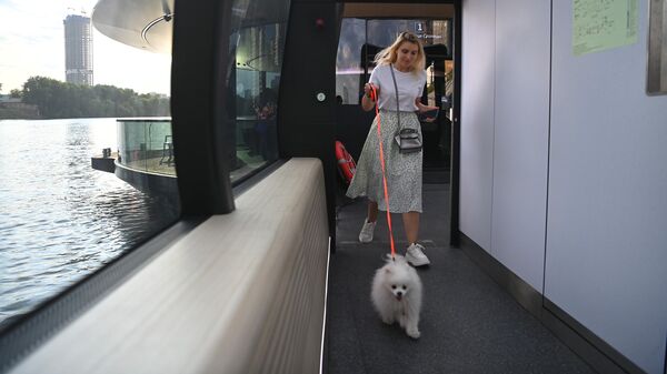 Пассажирка электрического речного трамвайчика в Москве