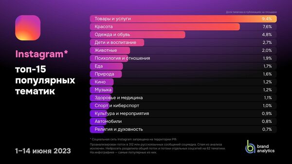 Топ-15 популярных тематик в Instagram (запрещена в РФ как экстремистская)