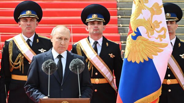 Путин во время обращения к подразделениям Минобороны, Росгвардии, МВД, ФСБ и ФСО
