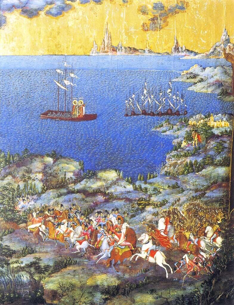 Невская битва, фрагмент иконы Александр Невский со сценами жития, XIX век - РИА Новости, 1920, 27.08.2025