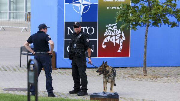 Сотрудники службы безопасности в преддверии саммита НАТО в Вильнюсе