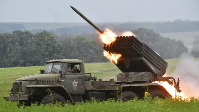 Боевая работа РСЗО БМ-21 Град на Сватовско-Кременном направлении