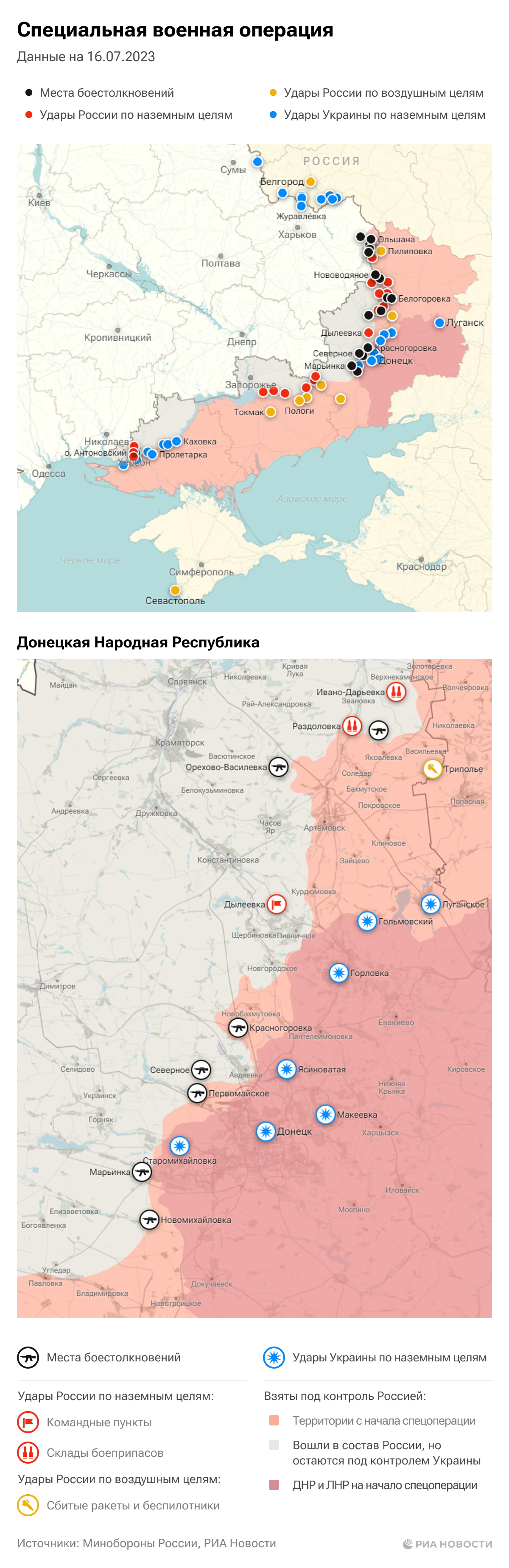Карта спецоперации Вооруженных сил России на Украине на 16.07.2023