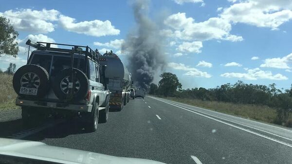 Дым на месте ДТП с участием американского танка в Австралии