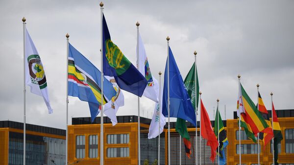Флаги государств-участников на II Саммите, экономическом и гуманитарном форуме Россия - Африка в Санкт-Петербурге