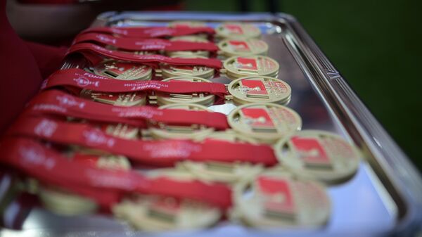 Медали на церемонии награждения игроков после матча суперфинала кубка России по футболу между ФК Краснодар (Краснодар) и ПФК ЦСКА (Москва)