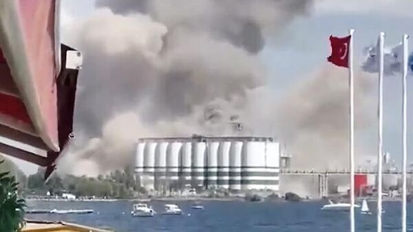 Дым от взрыва в порту Дериндже в Турции