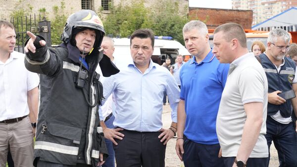 Губернатор Московской области Андрей Воробьев на месте взрыва на заводе в Сергиевом Посаде