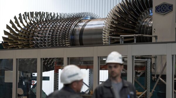 Ротор турбины в новом цехе по восстановлению лопаток газовых турбин на заводе компании Сименс в Ленинградской области