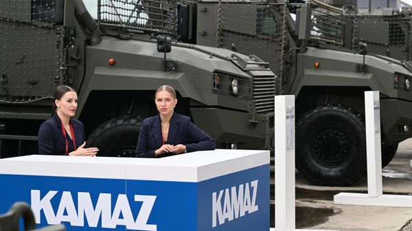 Kamaz booth at the International Military-Technical Forum ARMY-2023 at the Patriot Exhibition and Convention Center