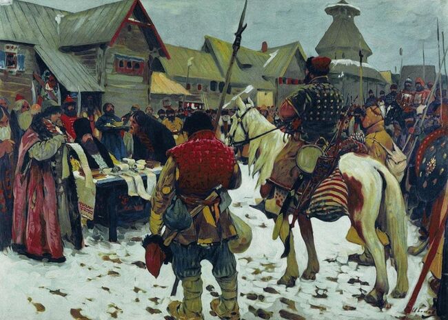 С. Иванов. Смотр служилых людей (XVI—XVII вв.), 1907 год С. Иванов. Смотр служилых людей (XVI—XVII вв.), 1907 год