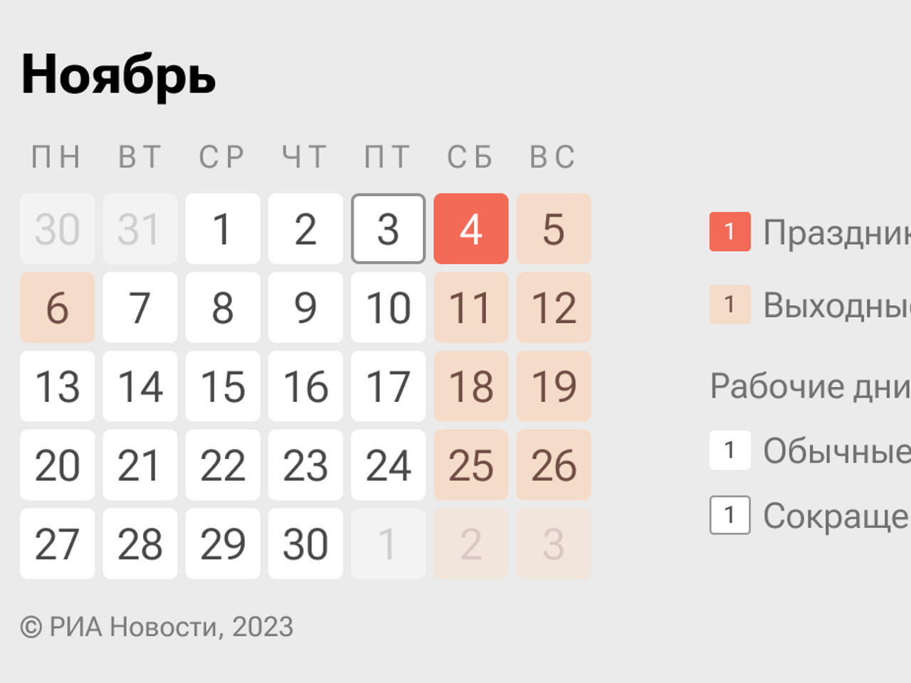 Как отдыхаем в ноябре 2023: официальные выходные и праздничные дни