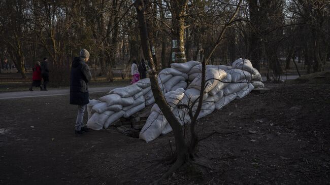 Мужчина возле бомбоубежища. Украина. Архивное фото