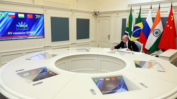Президент РФ Владимир Путин в режиме видеоконференции принимает участие в XV саммите БРИКС