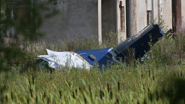 Фрагмент частного самолета Embraer Legacy, потерпевшего крушение в селе Куженкино в Тверской области