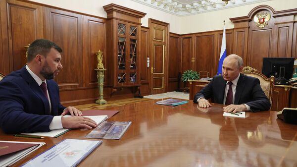 Владимир Путин и Денис Пушилин во время встречи