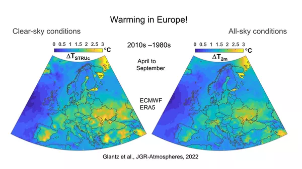Карта глобального потепления в Европе 