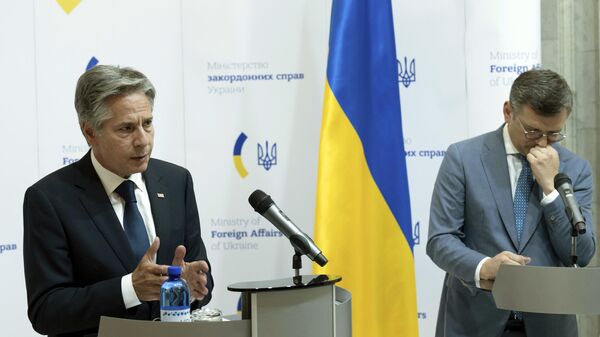 Госсекретарь США Энтони Блинкен и министр иностранных дел Украины Дмитрий Кулеба во время пресс-конференции в Киеве. Архивное фото