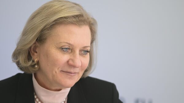 Глава Роспотребнадзора Анна Попова на стенде РИА Новости на Восточном экономическом форуме