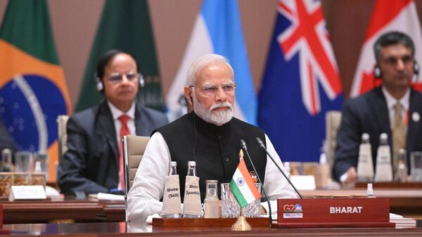 Премьер-министр Индии  на третьем пленарном заседании на саммите G20 в Нью-Дели