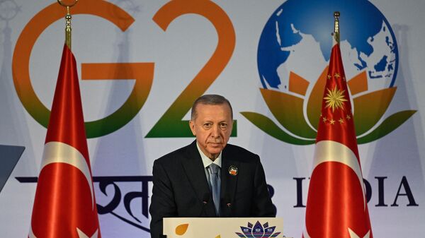Президент Турции Реджеп Тайип Эрдоган на саммите G20 в Нью-Дели
