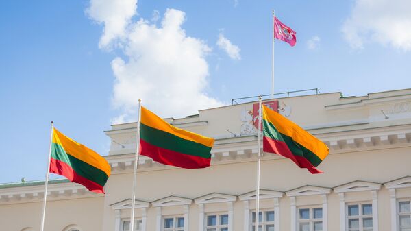 Флаги Литвы перед Президентским дворцом в Вильнюсе