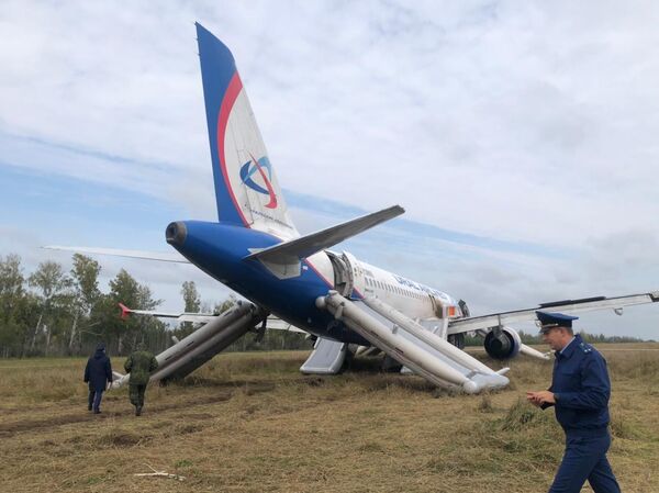 Самолет авиакомпании Уральские авиалинии, совершивший аварийную посадку на грунт в Новосибирской области