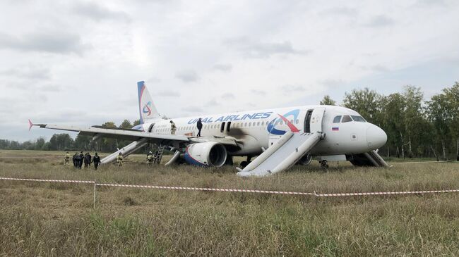 Самолет авиакомпании Уральские авиалинии, совершивший аварийную посадку на грунт в Новосибирской области