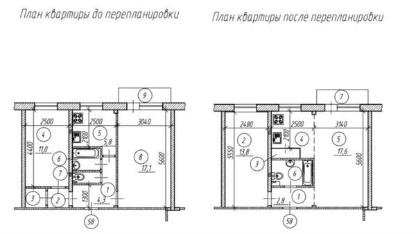 Вариант законной перепланировки в старом жилом фонде