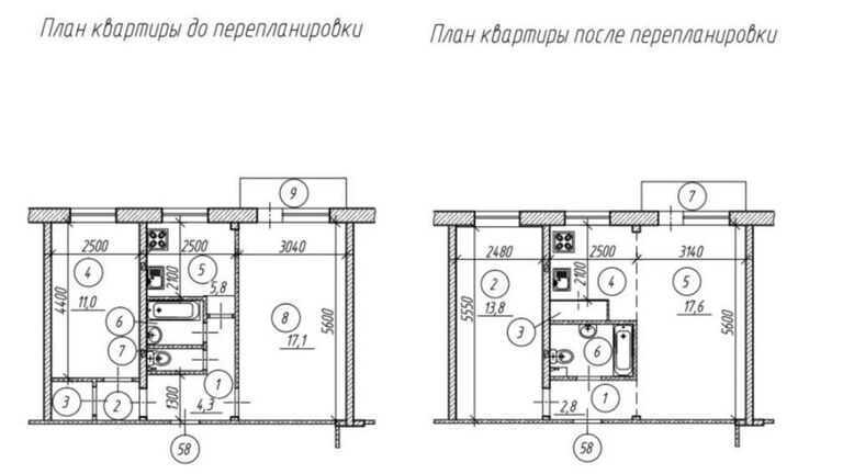 Вариант законной перепланировки в старом жилом фонде