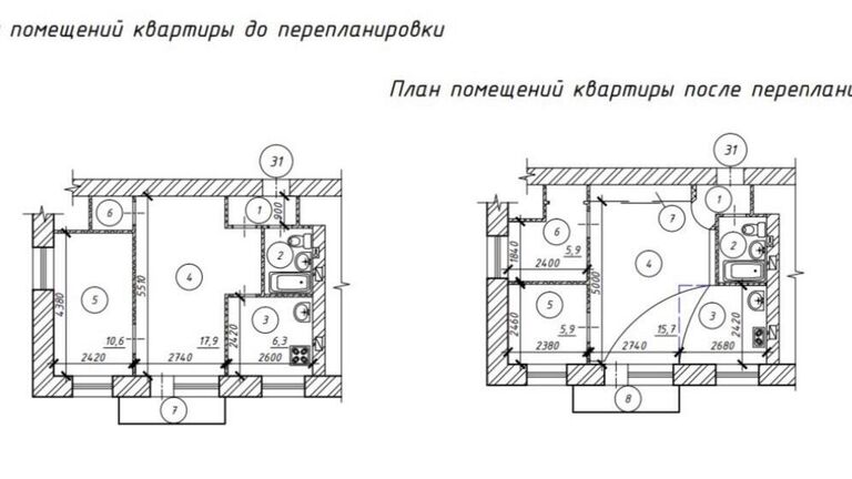 Вариант законной перепланировки в старом жилом фонде