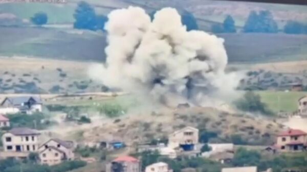 Кадр видео уничтожения зенитно-ракетного комплекса ВС Армении 