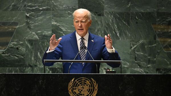 Президент США Джо Байден во время выступления на 78-й Генеральной Ассамблее ООН. 19 сентября 2023